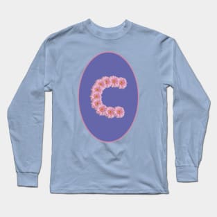 Letter C Pink Gerbera Daisy Monogram Long Sleeve T-Shirt